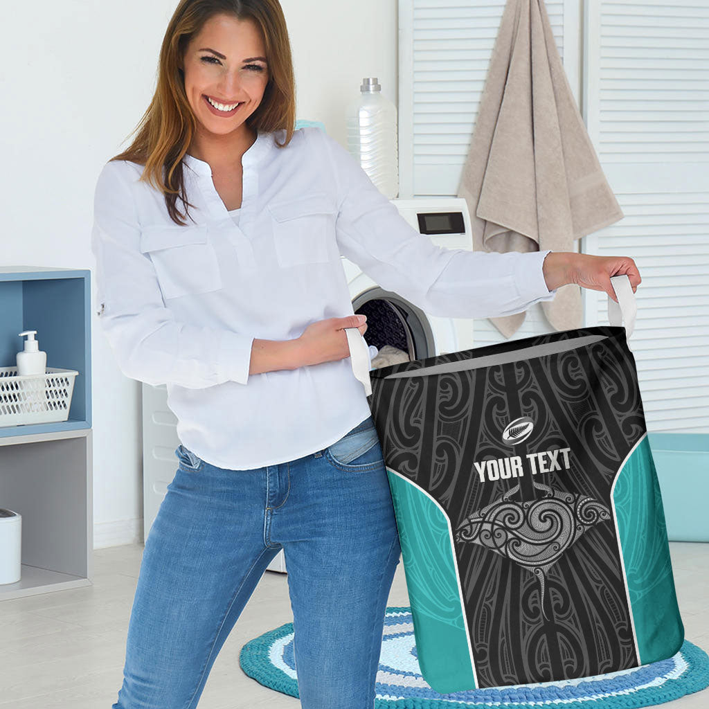 Custom New Zealand Stingray Oztag Laundry Basket Tag Rugby Maori Pattern Black Version