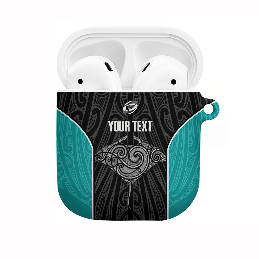 Custom New Zealand Stingray Oztag AirPods Case Tag Rugby Maori Pattern Black Version