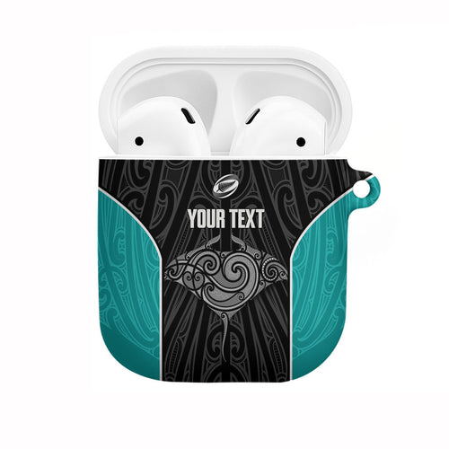 Custom New Zealand Stingray Oztag AirPods Case Tag Rugby Maori Pattern Black Version