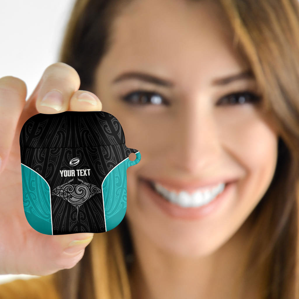Custom New Zealand Stingray Oztag AirPods Case Tag Rugby Maori Pattern Black Version