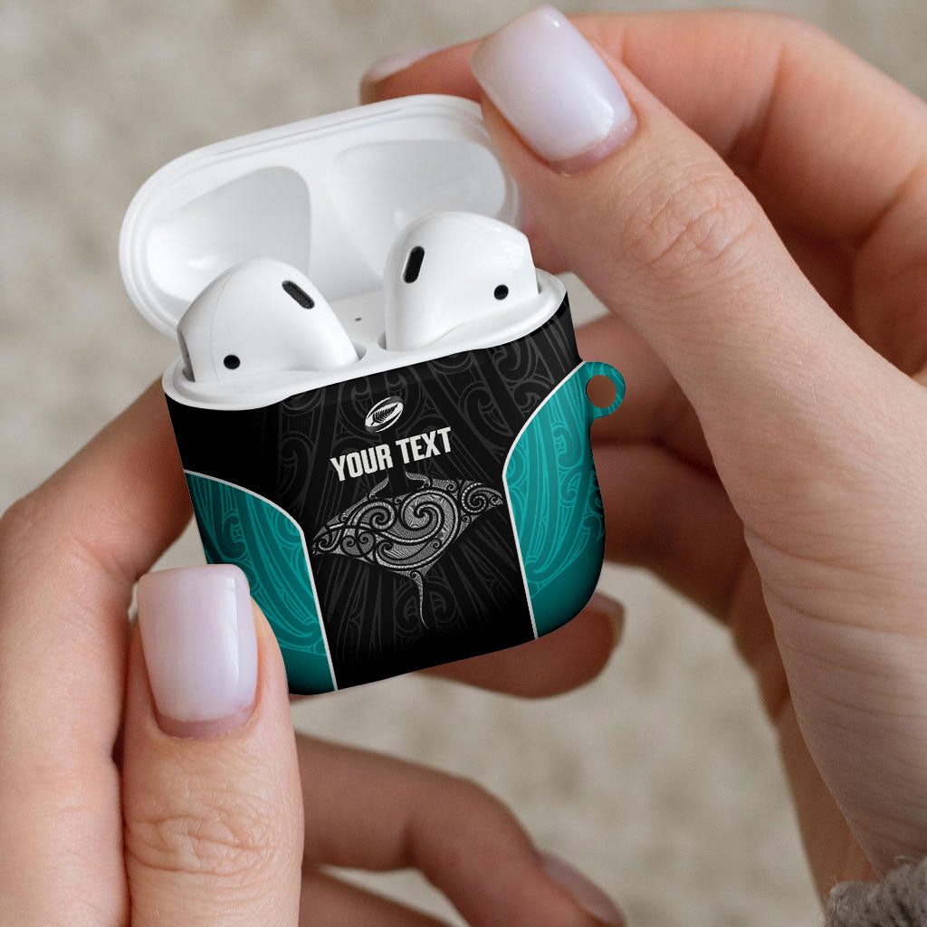 Custom New Zealand Stingray Oztag AirPods Case Tag Rugby Maori Pattern Black Version
