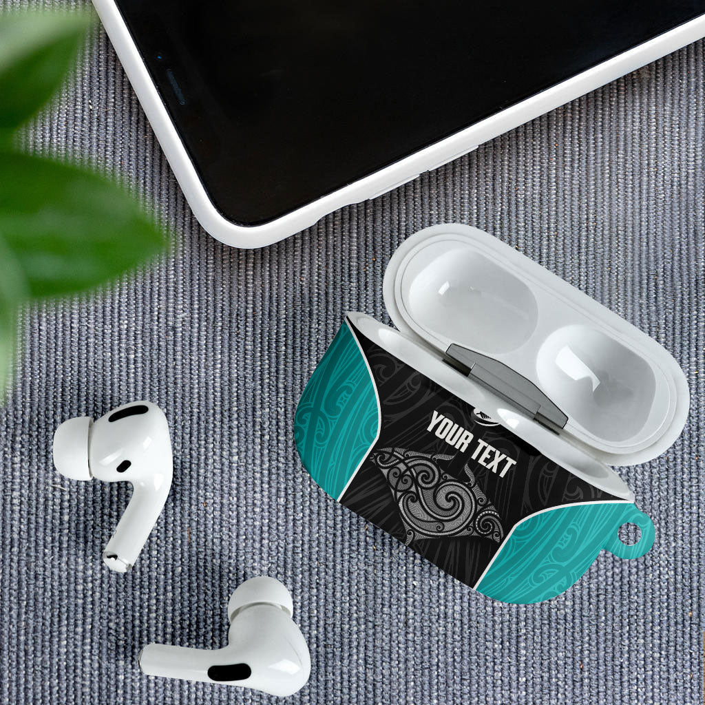Custom New Zealand Stingray Oztag AirPods Case Tag Rugby Maori Pattern Black Version