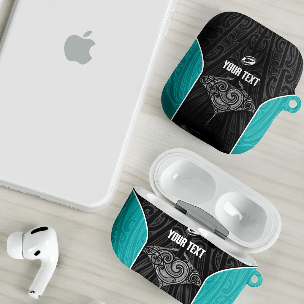 Custom New Zealand Stingray Oztag AirPods Case Tag Rugby Maori Pattern Black Version