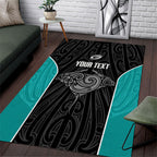 Custom New Zealand Stingray Oztag Area Rug Tag Rugby Maori Pattern Black Version