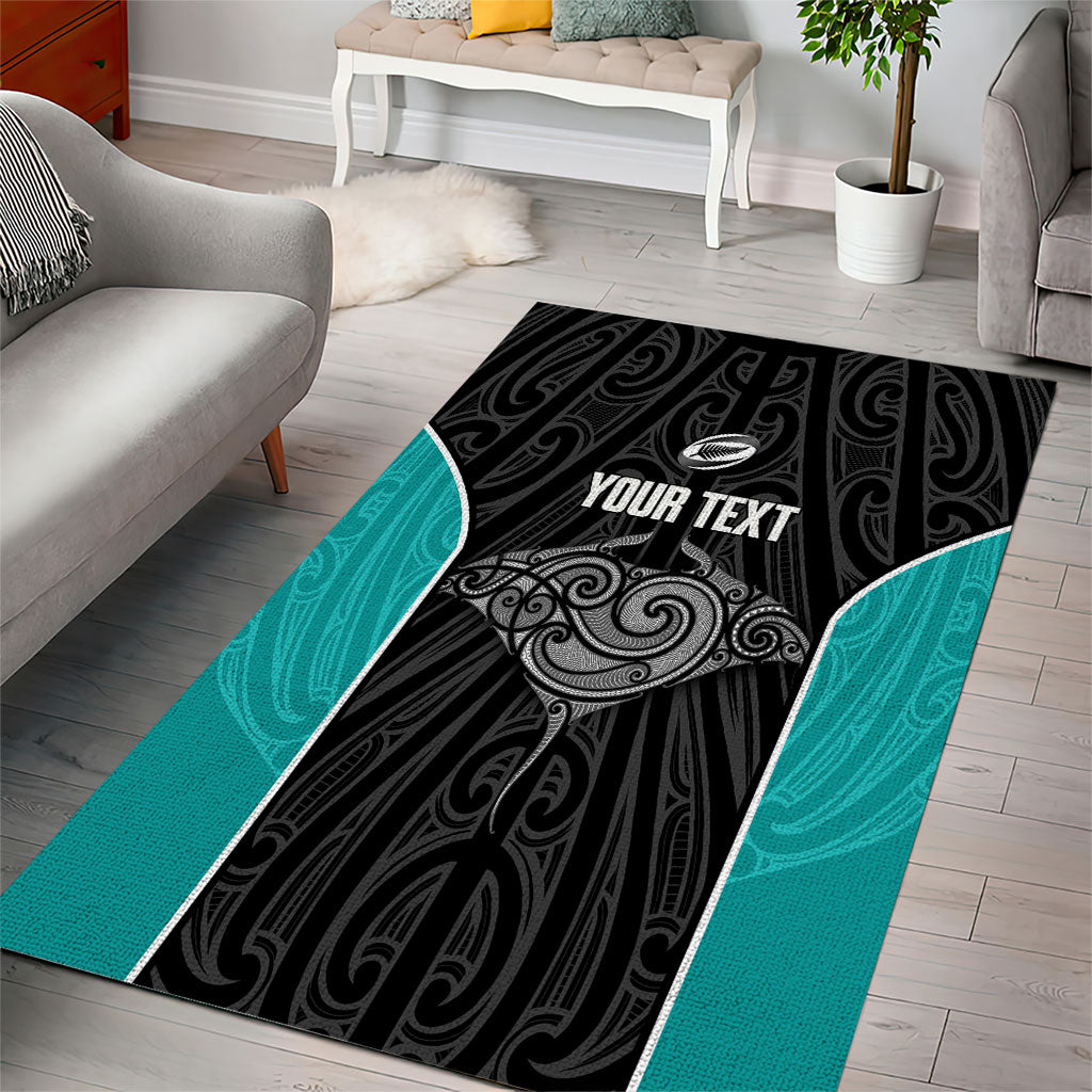 Custom New Zealand Stingray Oztag Area Rug Tag Rugby Maori Pattern Black Version
