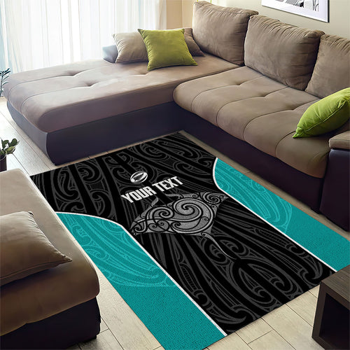 Custom New Zealand Stingray Oztag Area Rug Tag Rugby Maori Pattern Black Version