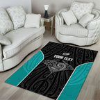 Custom New Zealand Stingray Oztag Area Rug Tag Rugby Maori Pattern Black Version