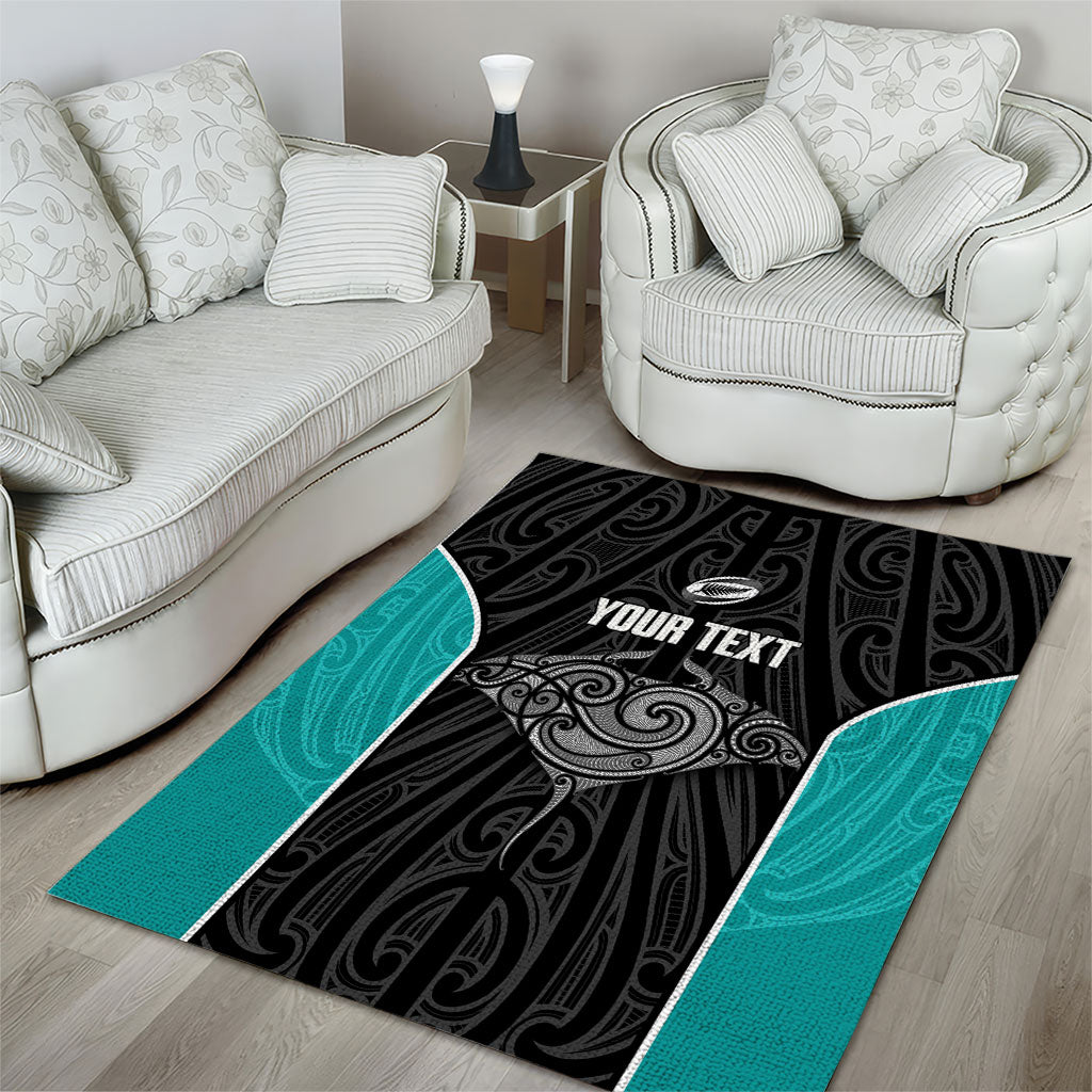 Custom New Zealand Stingray Oztag Area Rug Tag Rugby Maori Pattern Black Version