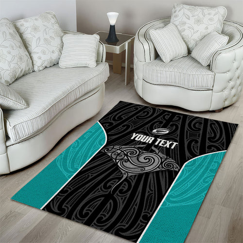 Custom New Zealand Stingray Oztag Area Rug Tag Rugby Maori Pattern Black Version