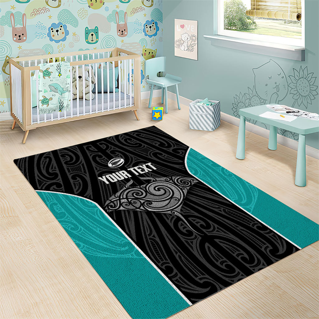 Custom New Zealand Stingray Oztag Area Rug Tag Rugby Maori Pattern Black Version