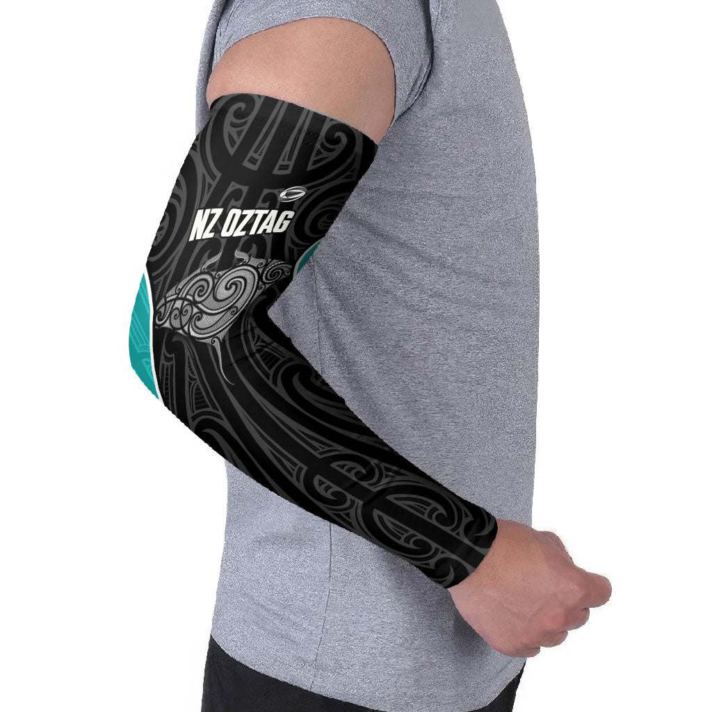 Custom New Zealand Stingray Oztag Arm Sleeves Tag Rugby Maori Pattern Black Version