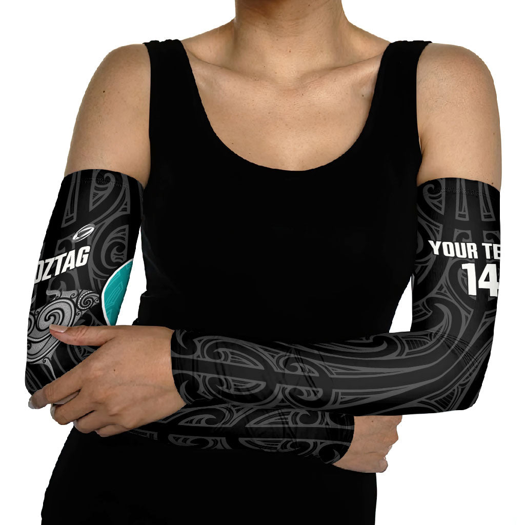 Custom New Zealand Stingray Oztag Arm Sleeves Tag Rugby Maori Pattern Black Version