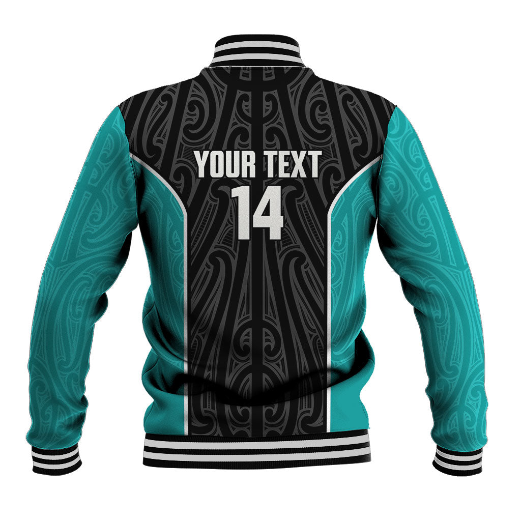 Custom New Zealand Stingray Oztag Baseball Jacket Tag Rugby Maori Pattern Black Version