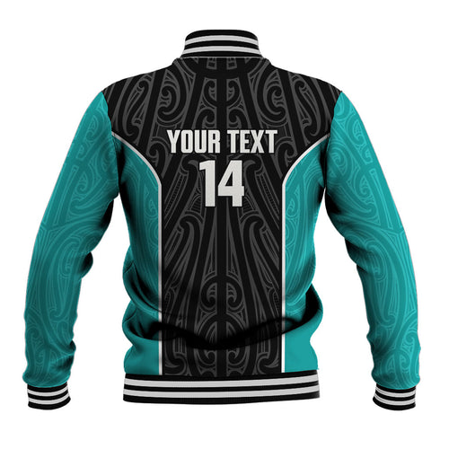 Custom New Zealand Stingray Oztag Baseball Jacket Tag Rugby Maori Pattern Black Version