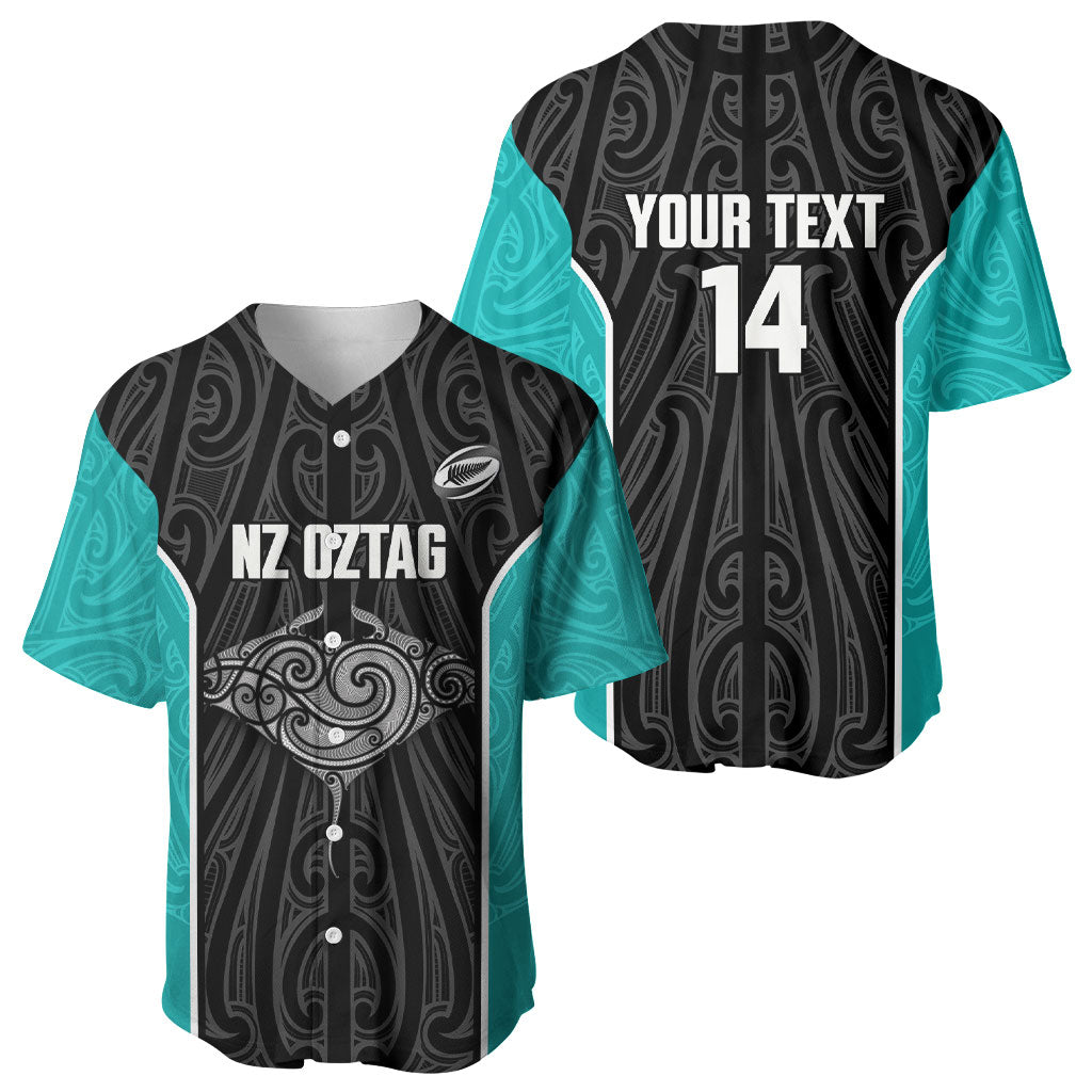 Custom New Zealand Stingray Oztag Baseball Jersey Tag Rugby Maori Pattern Black Version