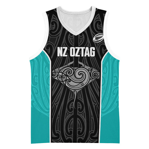 Custom New Zealand Stingray Oztag Basketball Jersey Tag Rugby Maori Pattern Black Version