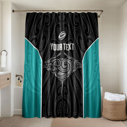 Custom New Zealand Stingray Oztag Bathroom Set Tag Rugby Maori Pattern Black Version