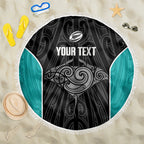 Custom New Zealand Stingray Oztag Beach Blanket Tag Rugby Maori Pattern Black Version