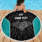 Custom New Zealand Stingray Oztag Beach Blanket Tag Rugby Maori Pattern Black Version