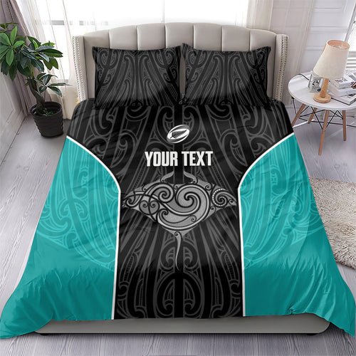 Custom New Zealand Stingray Oztag Bedding Set Tag Rugby Maori Pattern Black Version