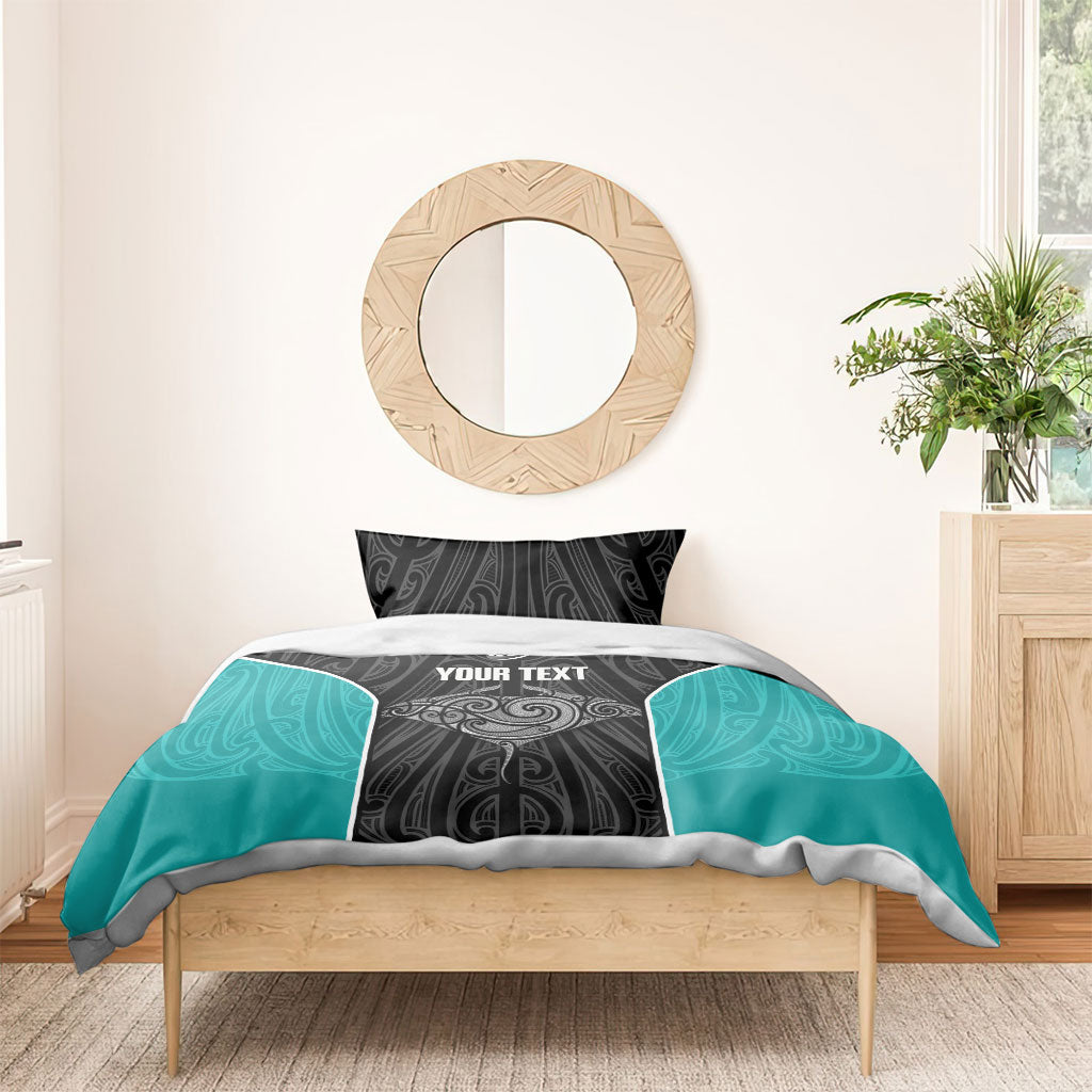 Custom New Zealand Stingray Oztag Bedding Set Tag Rugby Maori Pattern Black Version