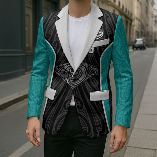 Custom New Zealand Stingray Oztag Blazer Tag Rugby Maori Pattern Black Version
