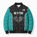 Custom New Zealand Stingray Oztag Bomber Puffer Jacket Tag Rugby Maori Pattern Black Version