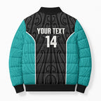 Custom New Zealand Stingray Oztag Bomber Puffer Jacket Tag Rugby Maori Pattern Black Version
