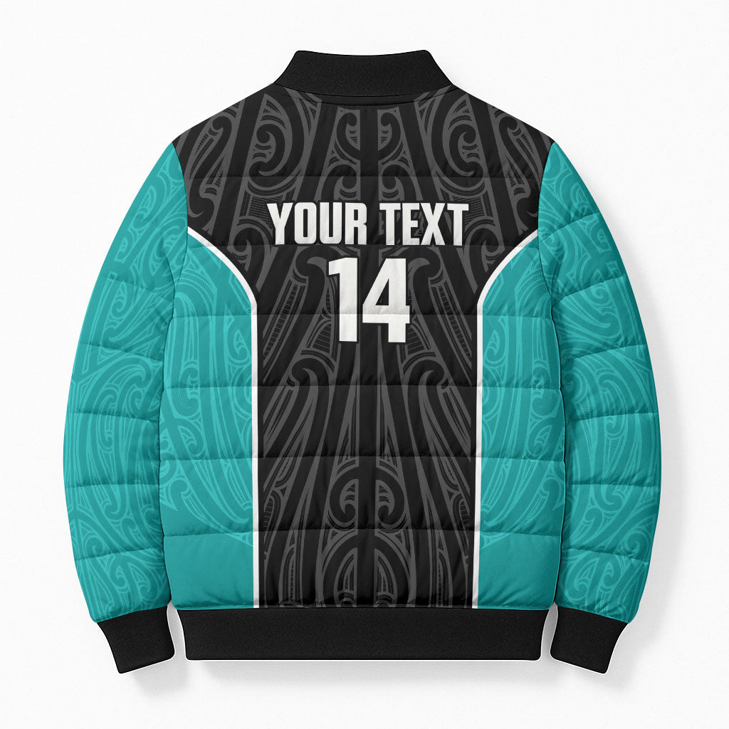 Custom New Zealand Stingray Oztag Bomber Puffer Jacket Tag Rugby Maori Pattern Black Version