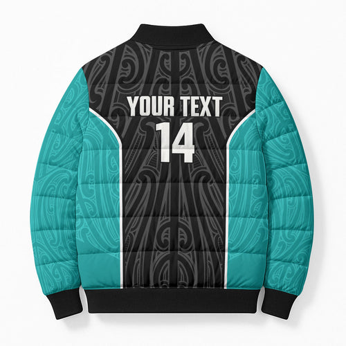 Custom New Zealand Stingray Oztag Bomber Puffer Jacket Tag Rugby Maori Pattern Black Version