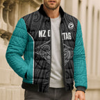 Custom New Zealand Stingray Oztag Bomber Puffer Jacket Tag Rugby Maori Pattern Black Version