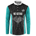 Custom New Zealand Stingray Oztag Button Sweatshirt Tag Rugby Maori Pattern Black Version