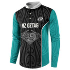 Custom New Zealand Stingray Oztag Button Sweatshirt Tag Rugby Maori Pattern Black Version