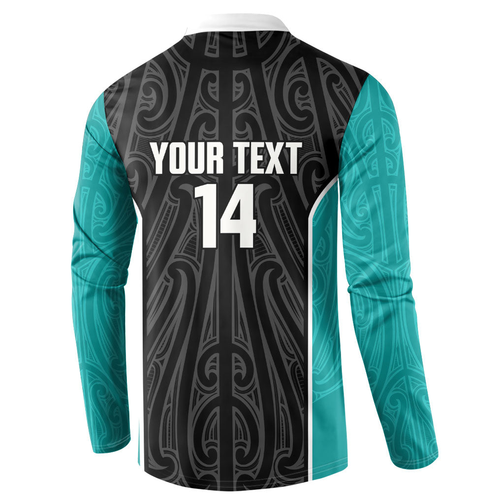 Custom New Zealand Stingray Oztag Button Sweatshirt Tag Rugby Maori Pattern Black Version