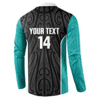 Custom New Zealand Stingray Oztag Button Sweatshirt Tag Rugby Maori Pattern Black Version
