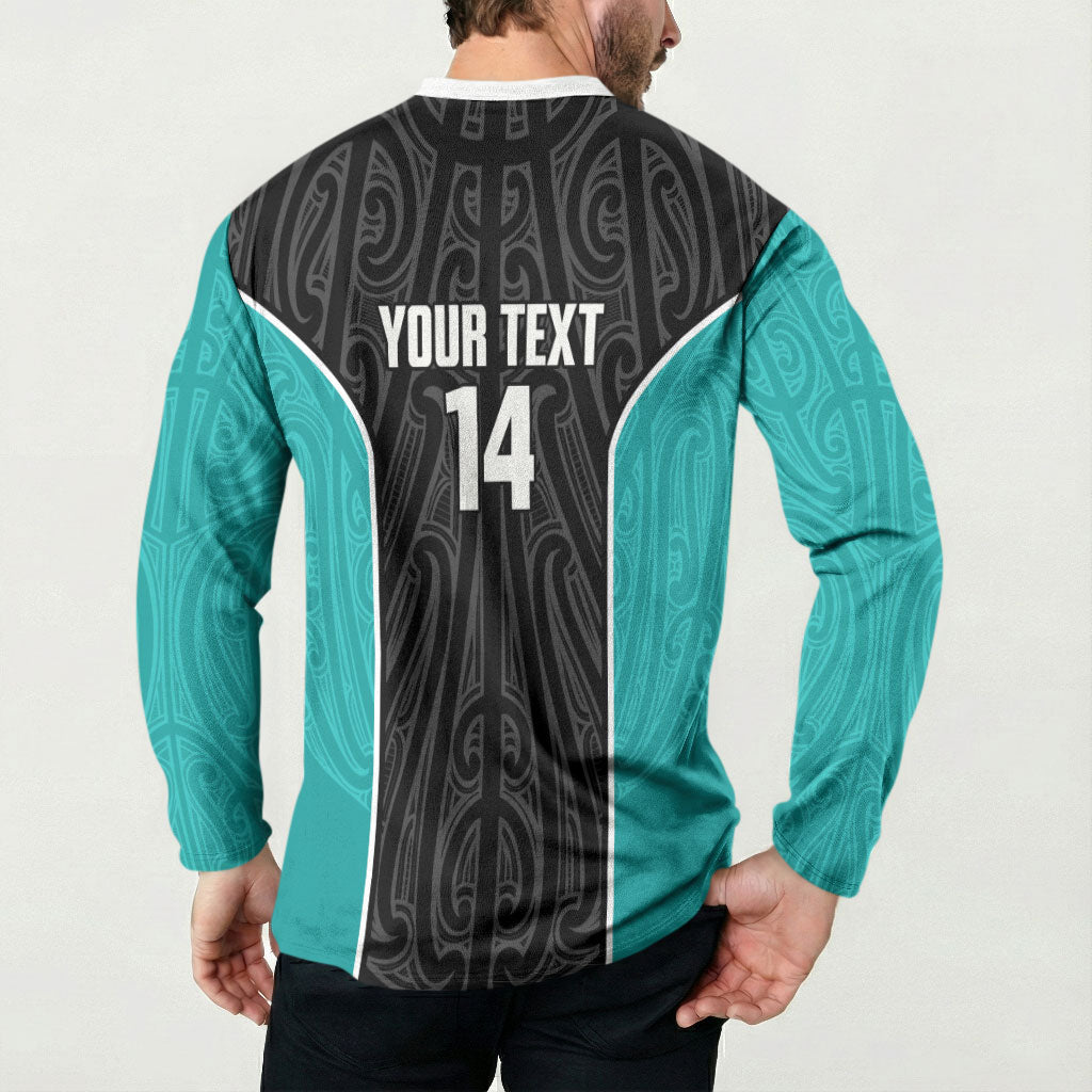 Custom New Zealand Stingray Oztag Button Sweatshirt Tag Rugby Maori Pattern Black Version