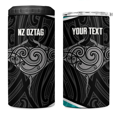 Custom New Zealand Stingray Oztag 4 in 1 Can Cooler Tumbler Tag Rugby Maori Pattern Black Version