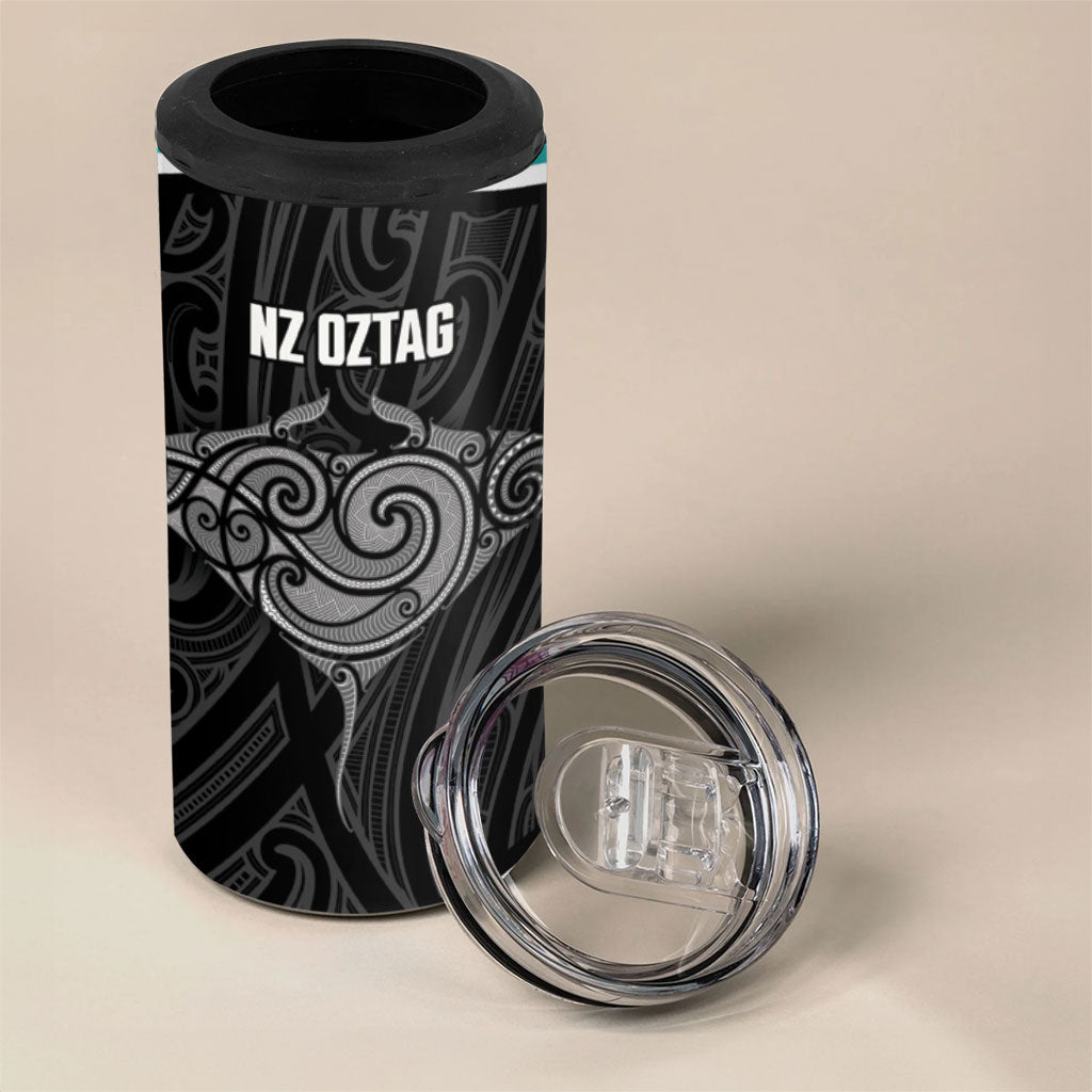 Custom New Zealand Stingray Oztag 4 in 1 Can Cooler Tumbler Tag Rugby Maori Pattern Black Version