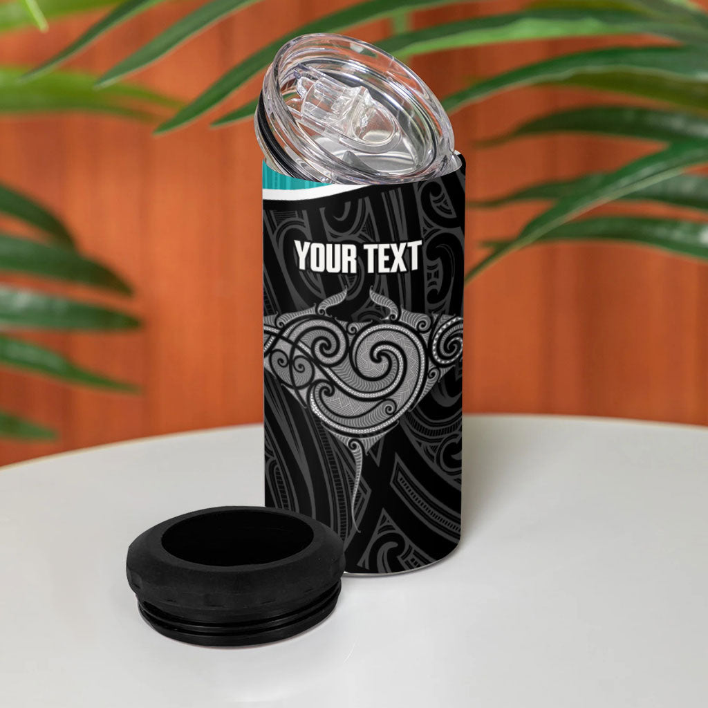 Custom New Zealand Stingray Oztag 4 in 1 Can Cooler Tumbler Tag Rugby Maori Pattern Black Version