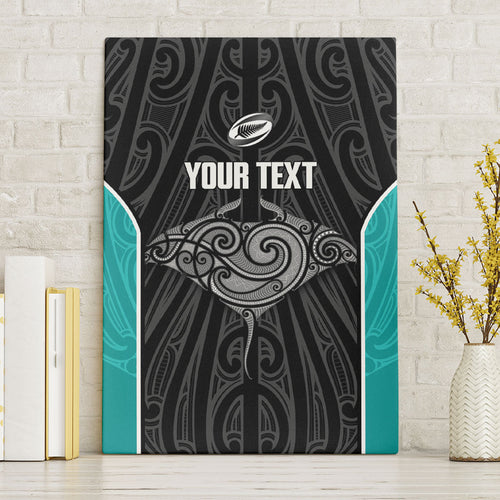 Custom New Zealand Stingray Oztag Canvas Wall Art Tag Rugby Maori Pattern Black Version