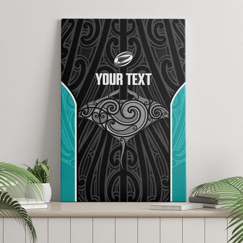 Custom New Zealand Stingray Oztag Canvas Wall Art Tag Rugby Maori Pattern Black Version