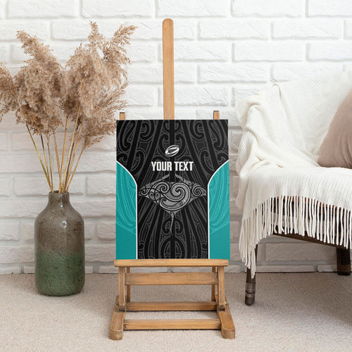 Custom New Zealand Stingray Oztag Canvas Wall Art Tag Rugby Maori Pattern Black Version