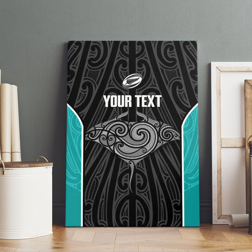 Custom New Zealand Stingray Oztag Canvas Wall Art Tag Rugby Maori Pattern Black Version