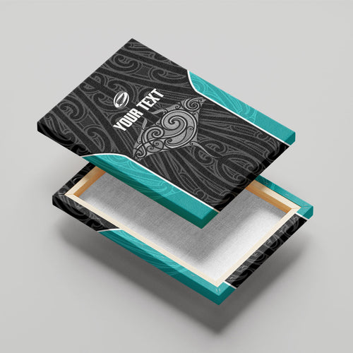 Custom New Zealand Stingray Oztag Canvas Wall Art Tag Rugby Maori Pattern Black Version
