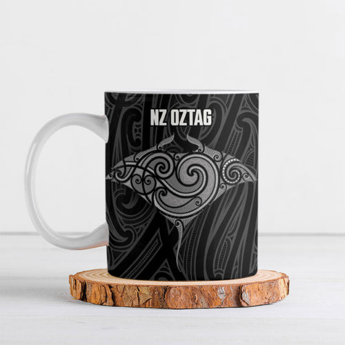 Custom New Zealand Stingray Oztag Ceramic Mug Tag Rugby Maori Pattern Black Version