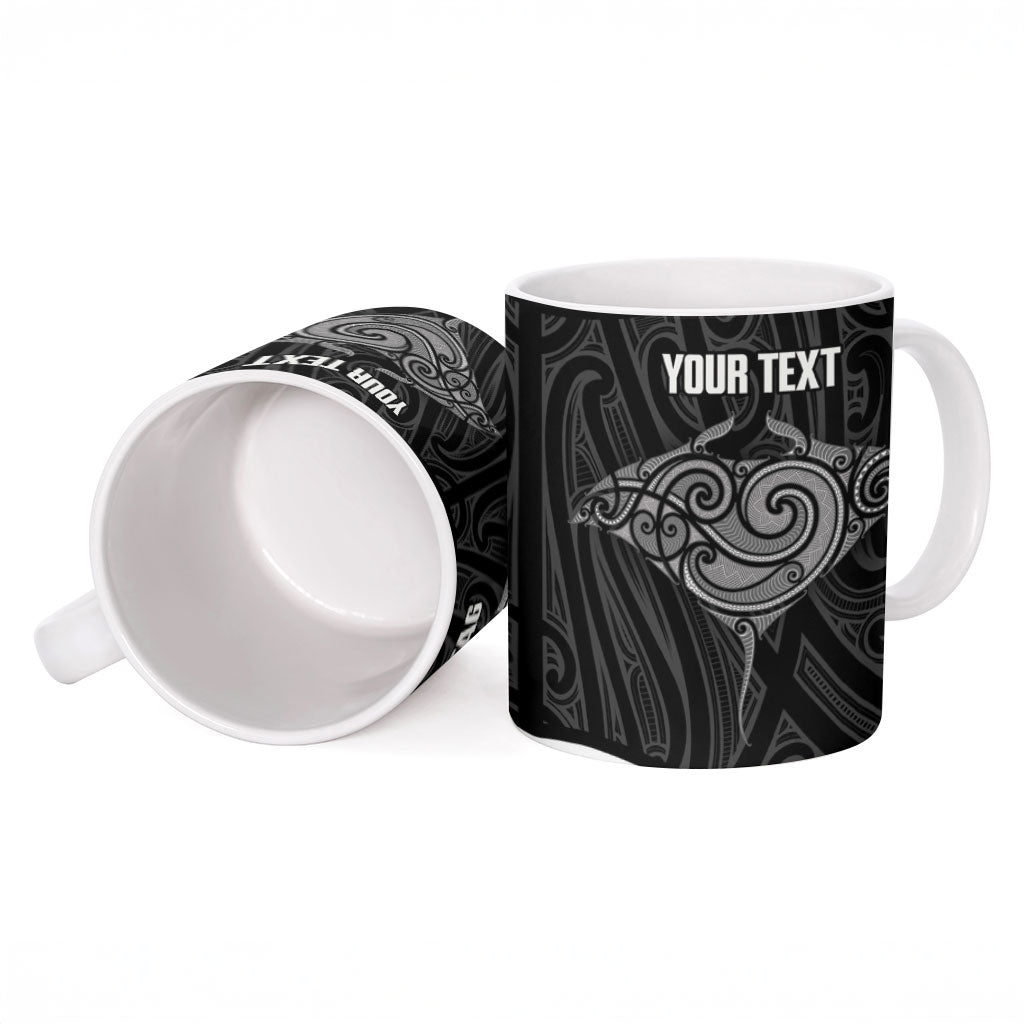 Custom New Zealand Stingray Oztag Ceramic Mug Tag Rugby Maori Pattern Black Version