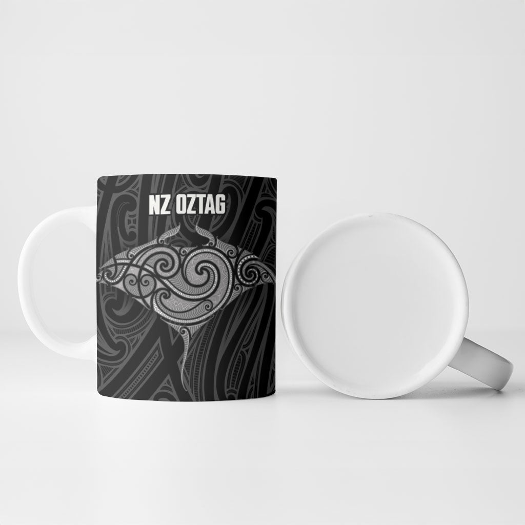 Custom New Zealand Stingray Oztag Ceramic Mug Tag Rugby Maori Pattern Black Version