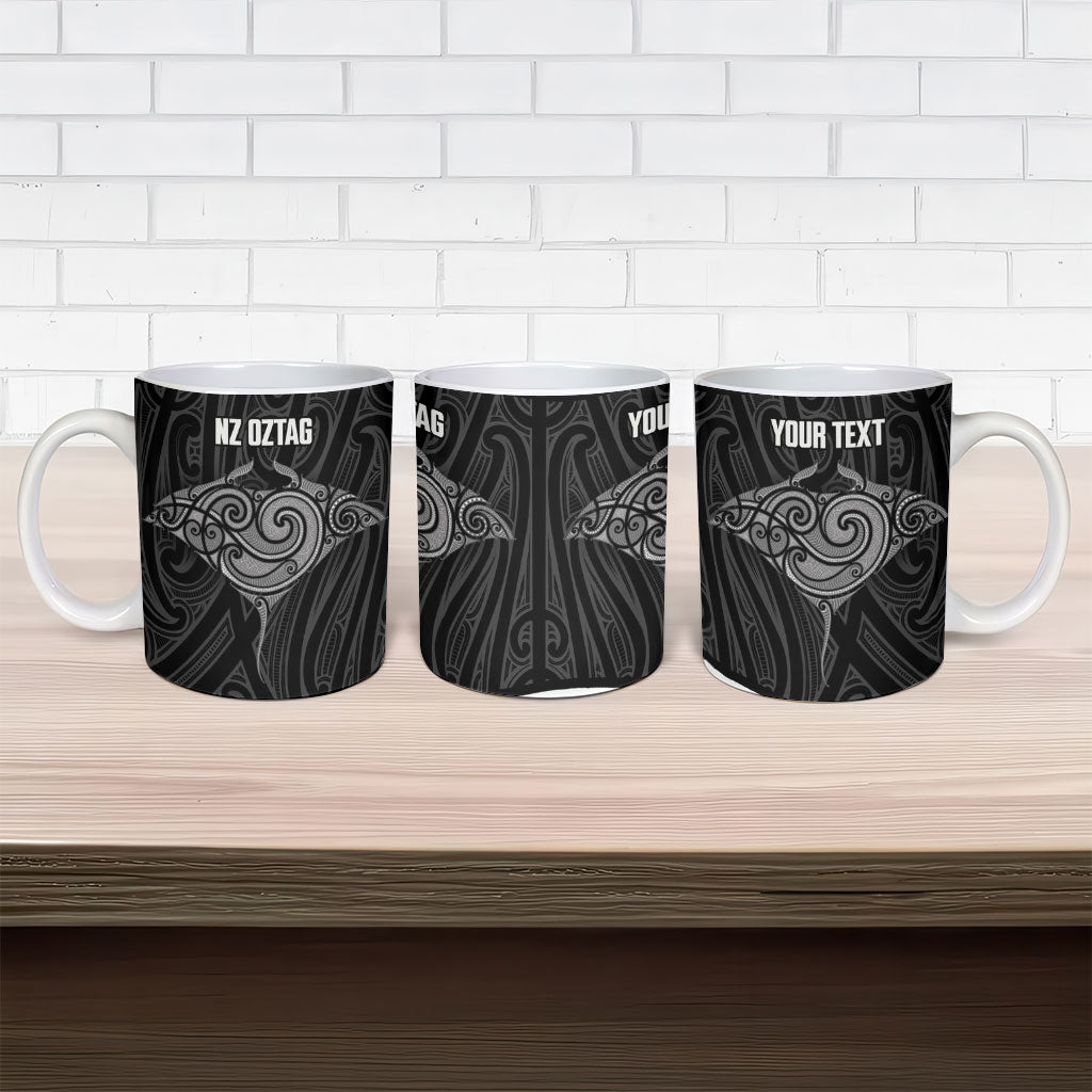 Custom New Zealand Stingray Oztag Ceramic Mug Tag Rugby Maori Pattern Black Version