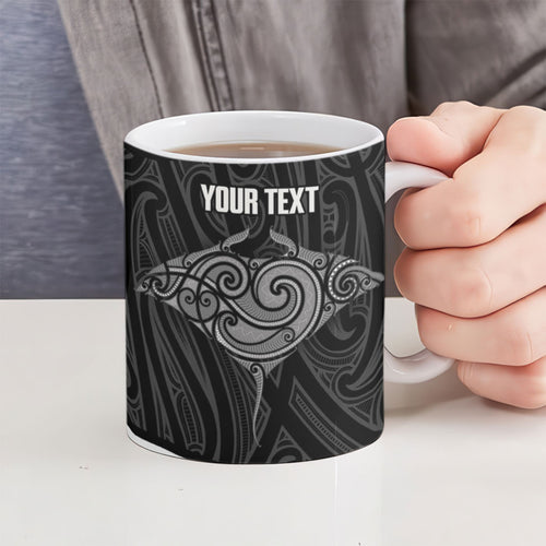 Custom New Zealand Stingray Oztag Ceramic Mug Tag Rugby Maori Pattern Black Version