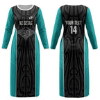 Custom New Zealand Stingray Oztag Couples Matching Long Sleeve Bodycon Dress and Hawaiian Shirt Tag Rugby Maori Pattern Black Version
